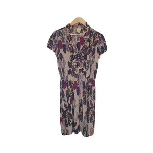 Postella Anthropologie Sz S Silk Cowboy Midi Leaf Print Dress